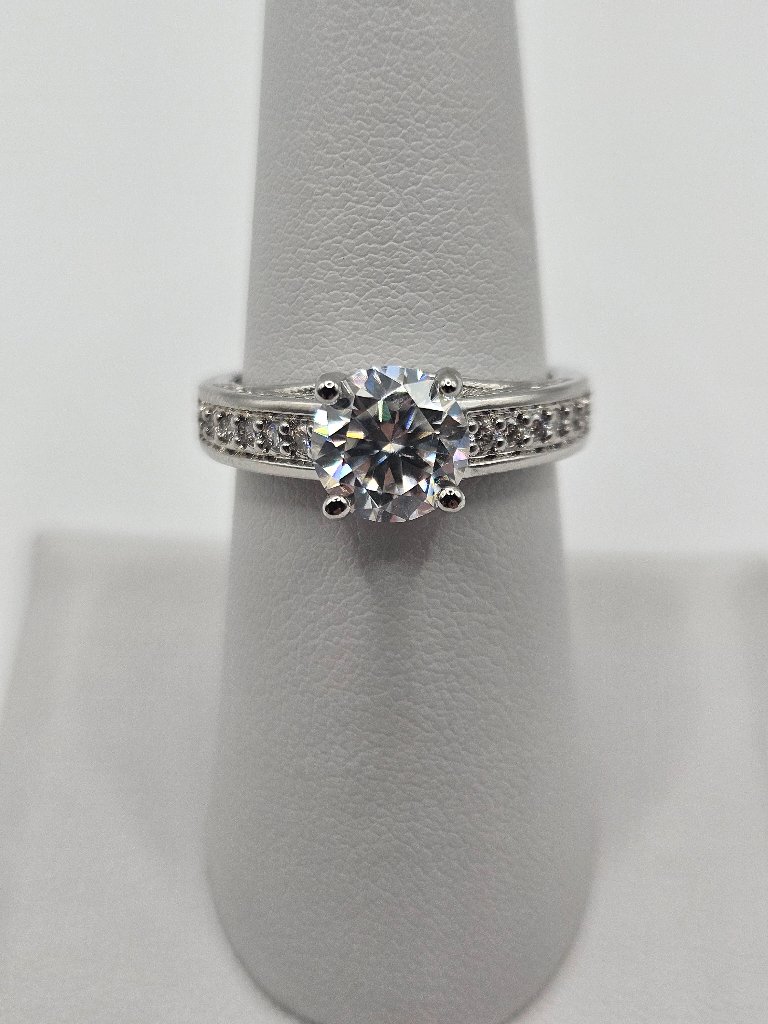 2ctw Round Moissanite Solitaire Pave Engagement Ring S925 Size 7